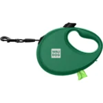 Повідець-рулетка для собак WAUDOG R-leash з контейнером для пакетів, світловідбивна стрічка, зелена