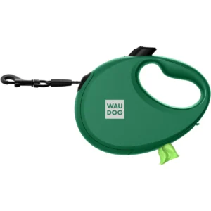 Повідець-рулетка стрічка для собак WAUDOG R-leash з контейнером, зелена