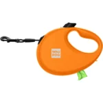 Повідець-рулетка для собак WAUDOG R-leash з контейнером для пакетів, світловідбивна стрічка, помаранчева