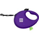 Повідець-рулетка для собак WAUDOG R-leash з контейнером для пакетів, світловідбивна стрічка, фіолетова