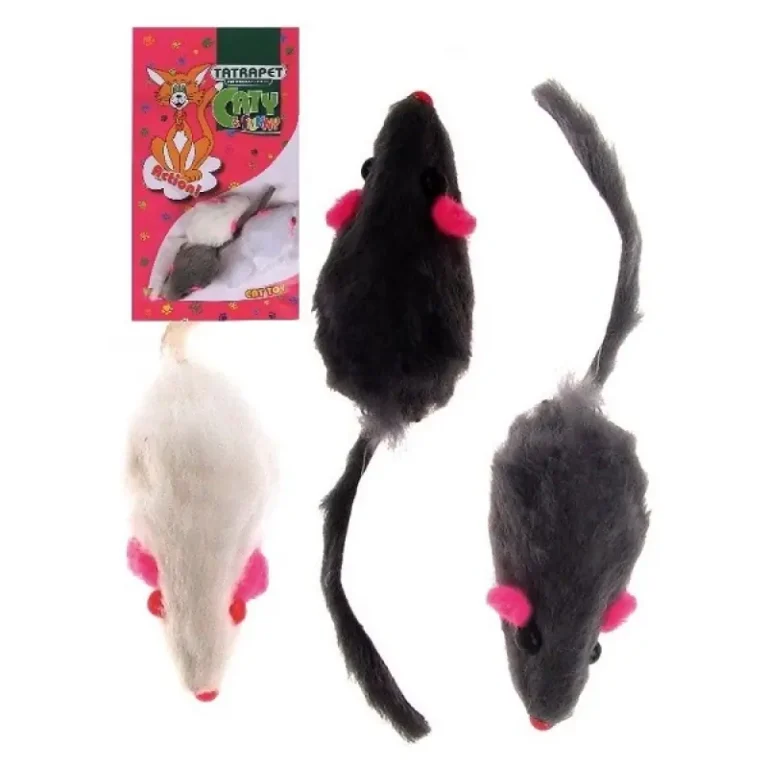 Іграшка для котів Мишка плюшева TATRAPET Caty Funny біла/сіра, 5 см - 3 шт/уп