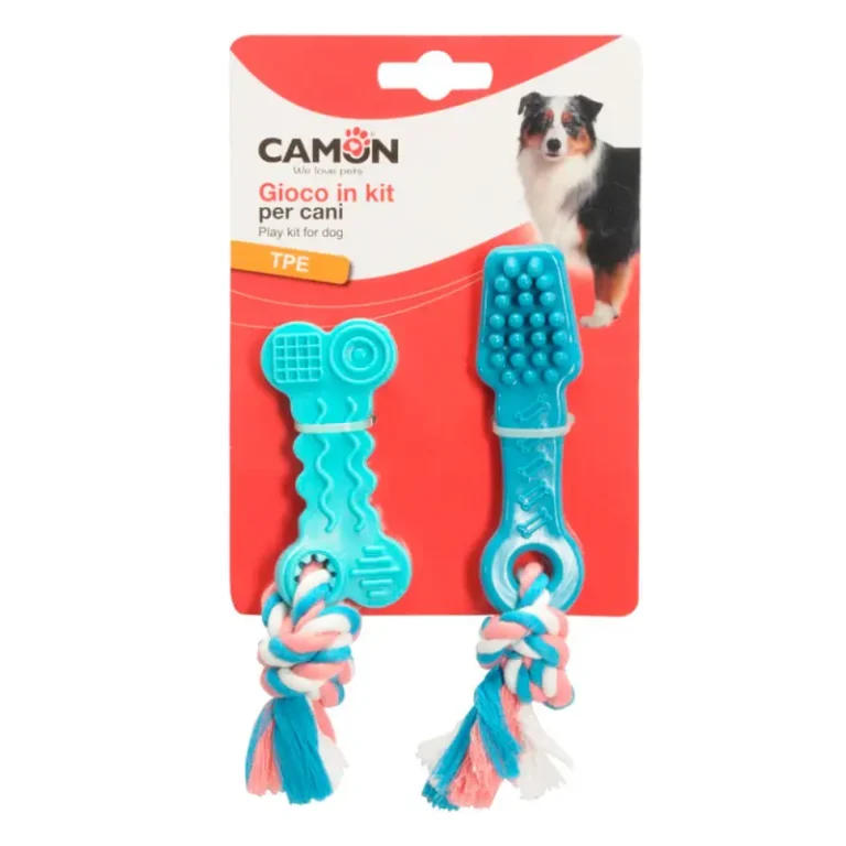 Іграшка Camon набір зубна щітка та кісточка з канатом для собак, 10 см