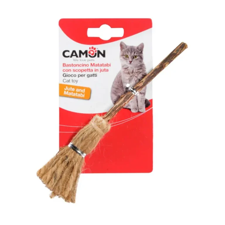 Іграшка для котів Дражнилка вудочка Мататабі (срібляста лоза) з джутовою мітлою CAMON, 17 см