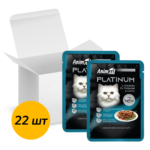 Вологий корм для дорослих котів AnimAll Platinum з тріскою і травами в соусі, 22 шт по 85 г