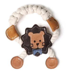 Жувальна іграшка для собак DoggyMan Leather Lion with Rope лев з канатом, 15 см