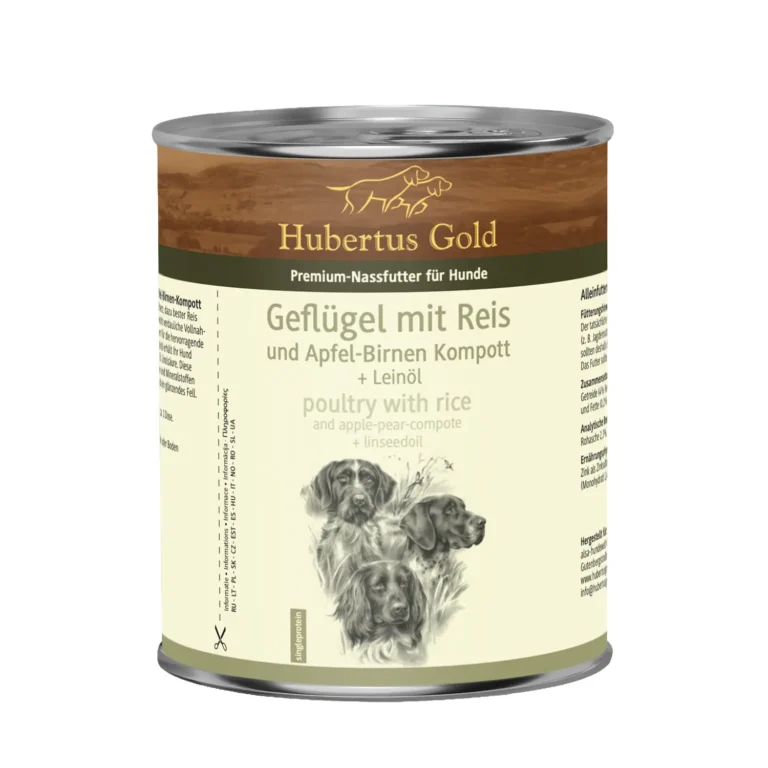 Вологий корм для собак HUBERTUS GOLD Geflügel & Reis з птицею, рисом, яблуком та грушею, 800г