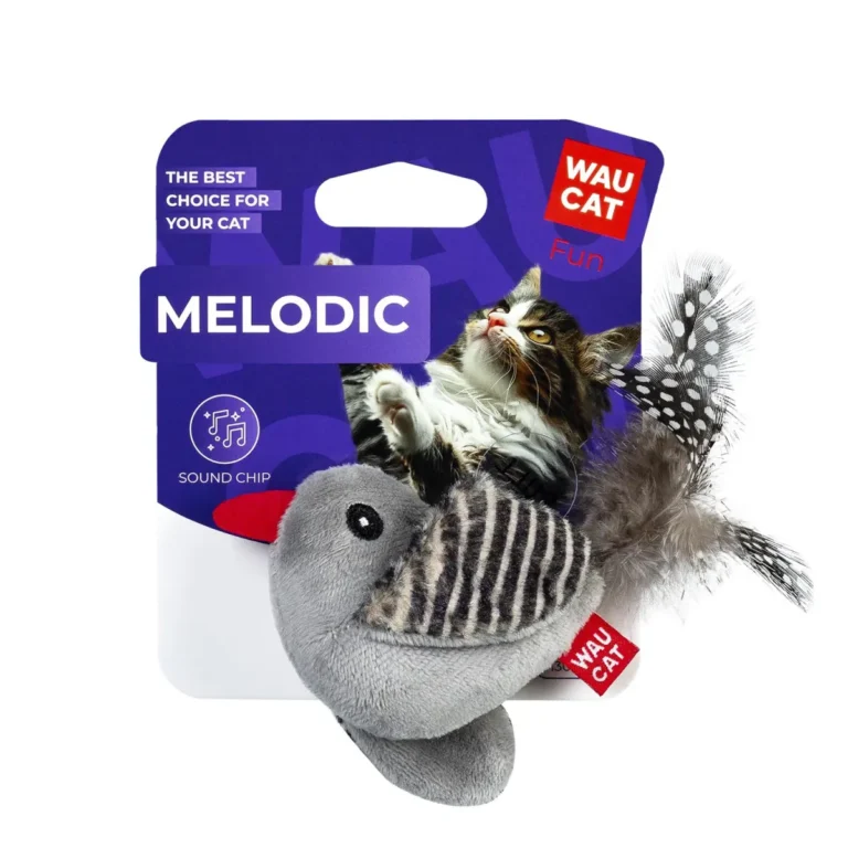 Іграшка для котів WAUCAT Fun Melodic Пташка зі звуковим чипом, штучне хутро, перо, 13 см