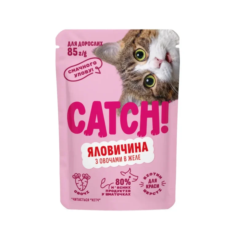 Вологий корм для котів CATCH! яловичина з овочами в желе, 85 г