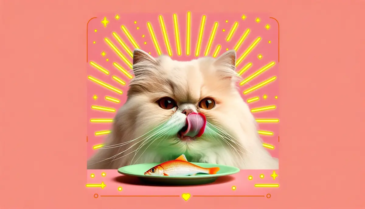 Кіт дивиться на шматок тунця на тарілці
