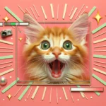 Руде кошеня з відкритим ротом показує маленькі білі зуби