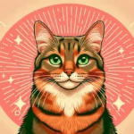 Руда смугаста кішка із зеленими очима впевнено сидить і дивиться в камеру