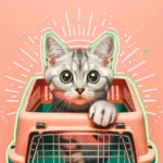 Сріблясте смугасте кошеня визирає з переноски для тварин