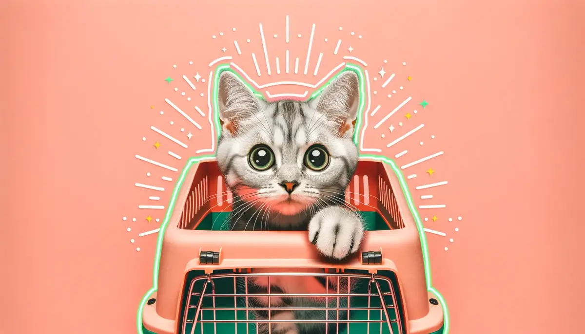 Сріблясте смугасте кошеня визирає з переноски для тварин