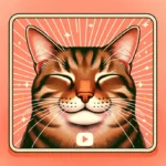 Задоволений смугастий кіт із напівзаплющеними очима на кораловому фоні