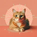 Руда смугаста кішка зі спокійним виразом сидить і дивиться в камеру на кораловому фоні