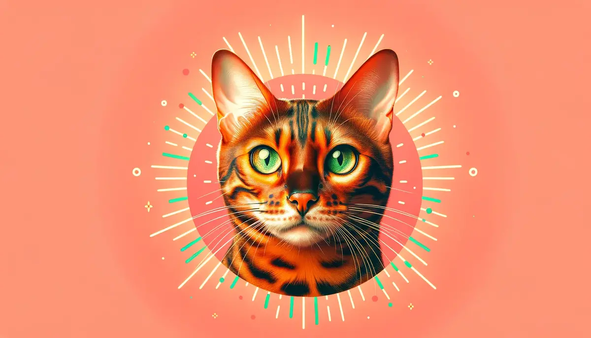 Бенгальський кіт з мармуровим забарвленням і золотисто-зеленими очима дивиться прямо в камеру