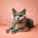 Сірий короткошерстий кіт із зеленими очима спокійно лежить і дивиться в камеру