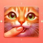 Руденький смугастий кіт грайливо кусає пальці людини