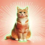 Руденький кіт з білими плямами на грудях і лапках сидить прямо й дивиться з цікавістю, трохи нахиливши голову