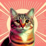 Смугастий кіт із яскравими очима впевнено дивиться в камеру на кораловому тлі