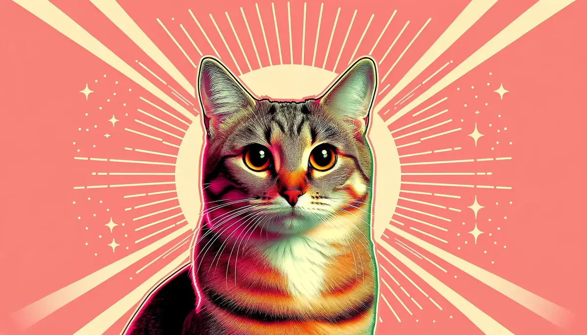 Смугастий кіт із яскравими очима впевнено дивиться в камеру на кораловому тлі