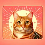 Рудий таббі кіт із бурштиновими очима на кораловому фоні