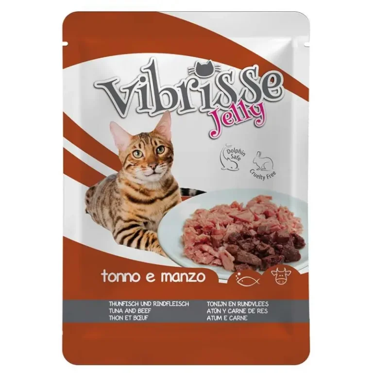 Вологий корм Vibrisse Jelly з тунцем і яловичиною в желе для котів, 70 г