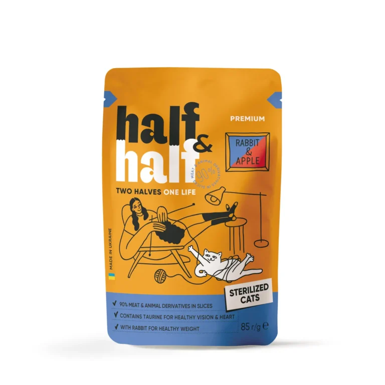 Вологий корм Half & Half з кроликом і яблуком для стерилізованих котів, 85 г