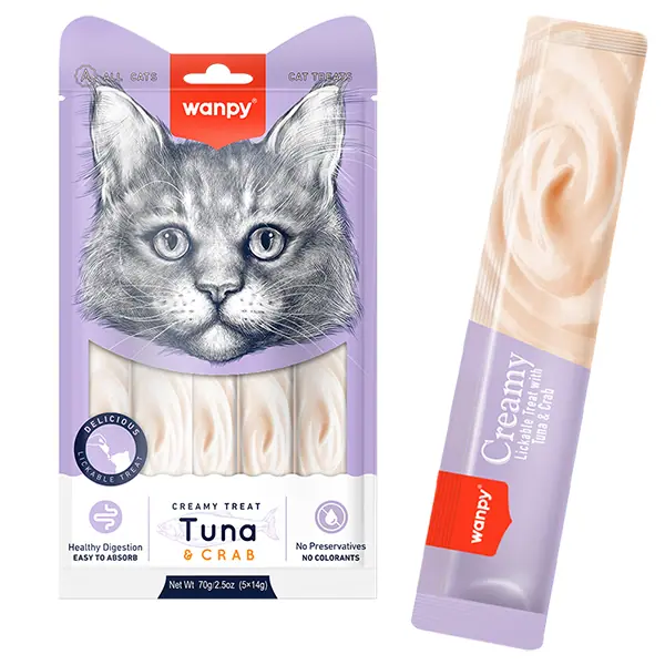 Ласощі Wanpy Creamy Lickable з тунцем і крабом для котів, 5х14 г