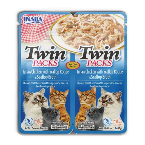 Ласощі INABA Twin Packs з тунцем та морським гребінцем для котів, 40 г