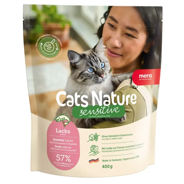 Беззерновий корм для дорослих котів із чутливим травленням MERA Cats Nature Sensitive з лососем