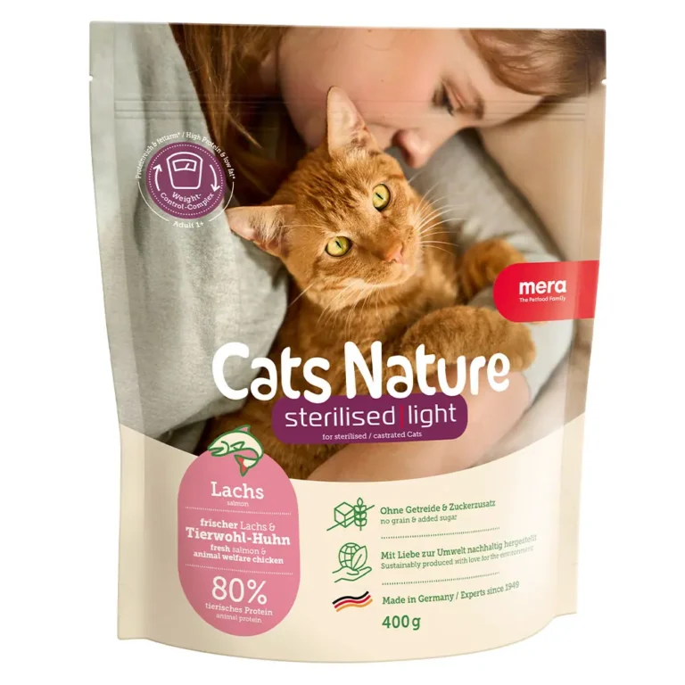 Беззерновий корм для стерилізованих та кастрованих котів MERA Cats Nature Sterilised Light з лососем