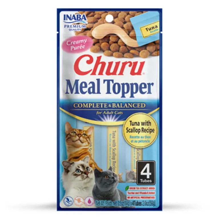 Ласощі для котів INABA Churu MEAL TOPPER Кремовий мус у стіках з тунцем та морським гребінцем, 4 шт по 14 г