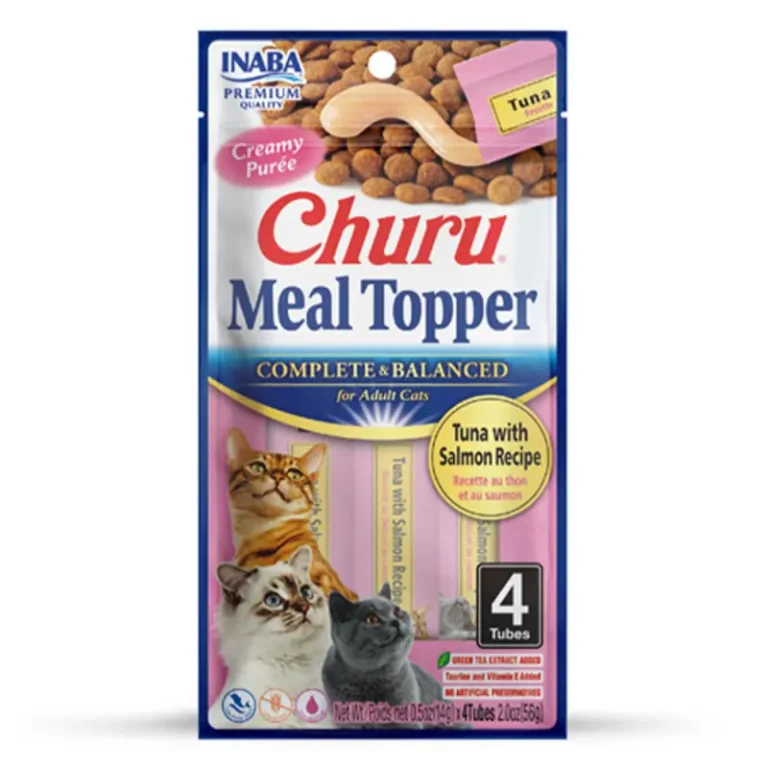 Ласощі для котів INABA Churu MEAL TOPPER Кремовий мус у стіках з тунцем і лососем, 4 шт по 14 г