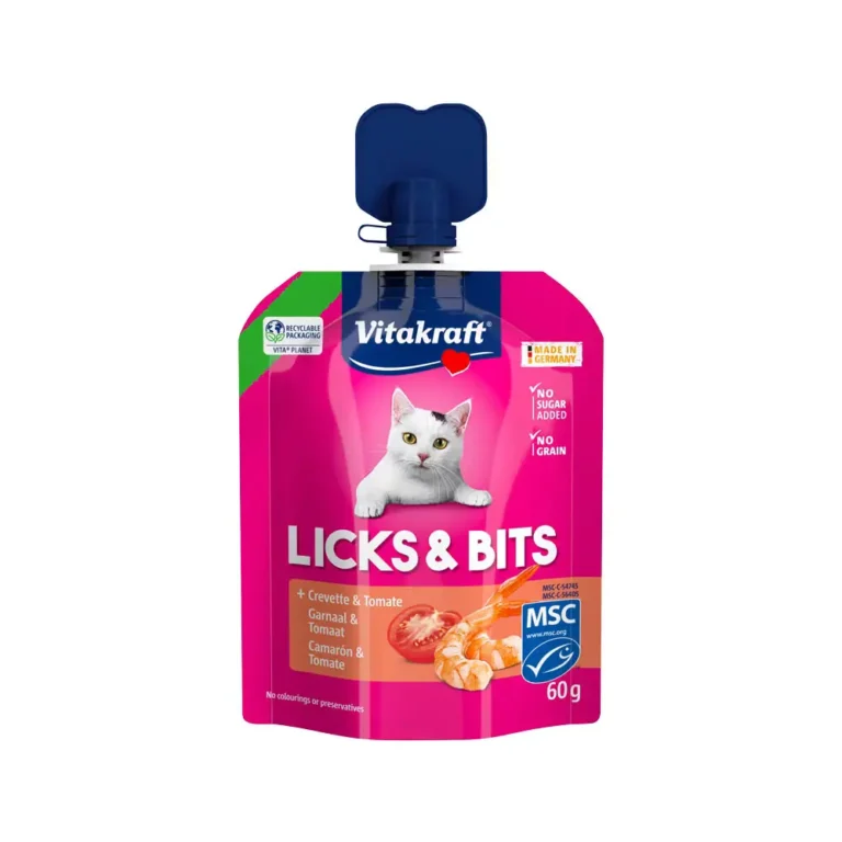Ласощі для котів Vitakraft Licks & Bits крем зі шматочками з креветками та томатами, 60 г