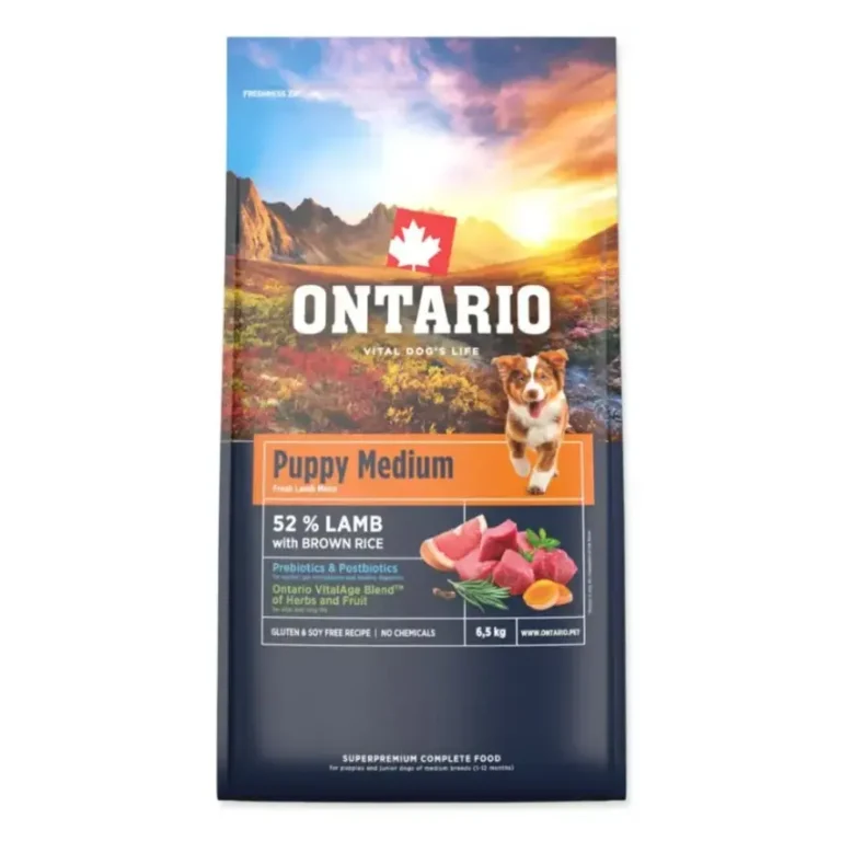 Сухий корм для цуценят середніх порід Ontario з ягням та коричневим рисом