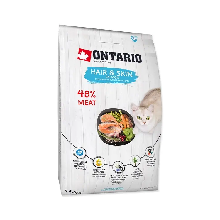 Сухий корм для котів Ontario Cat Hair&Skin  догляд за шкірою та шерстю з лососем