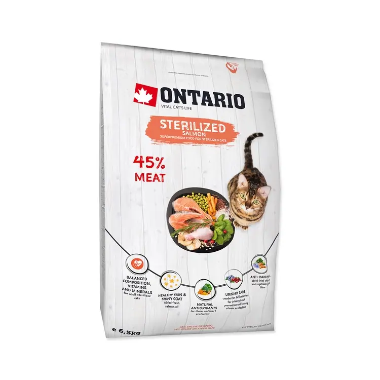 Сухий корм для стерилізованих котів Ontario Cat Sterilised Salmon з лососем