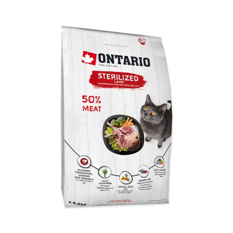 Сухий корм для стерилізованих котів Ontario Cat Sterilised Lamb з ягням