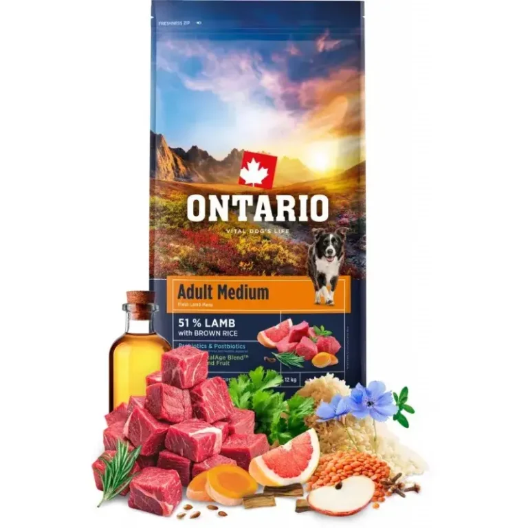 Сухий корм для собак середніх порід Ontario з ягням та коричневим рисом