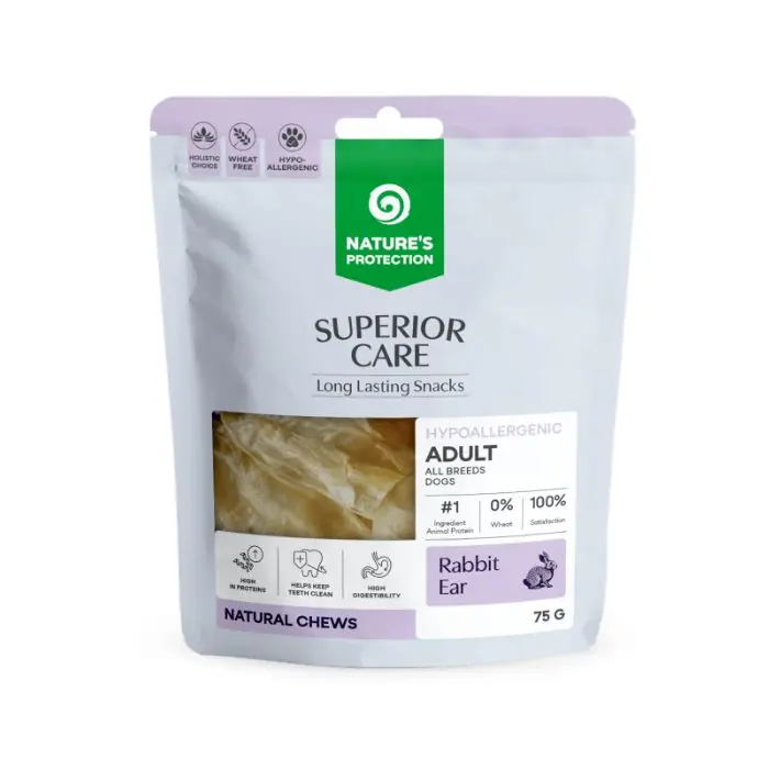 Ласощі для собак Nature's Protection Superior Care натуральні кролячі вушка, 75 г