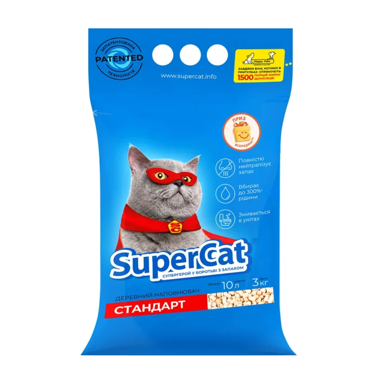 Деревний наповнювач SuperCat Стандарт для котячих туалетів + Приз всередині