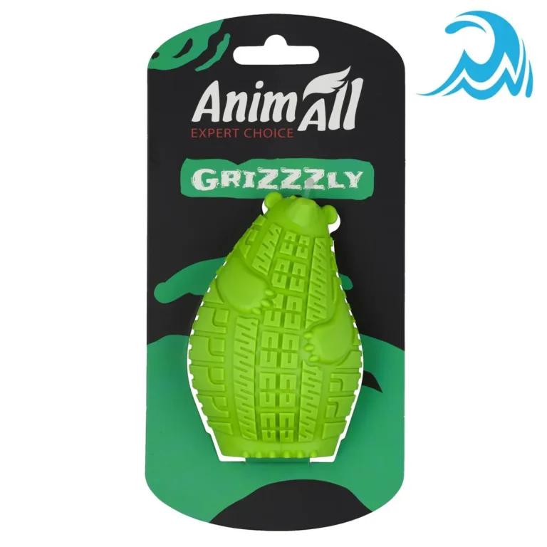 Іграшка для собак AnimAll GrizZzly Ведмідь, з отвором для ласощів, 10×6,6×6,6 см, зелена