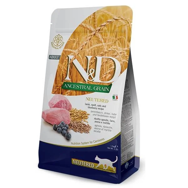 Низькозерновий сухий корм для стерилізованих котів Farmina N&D Low Grain з ягням та чорницею, 10 кг