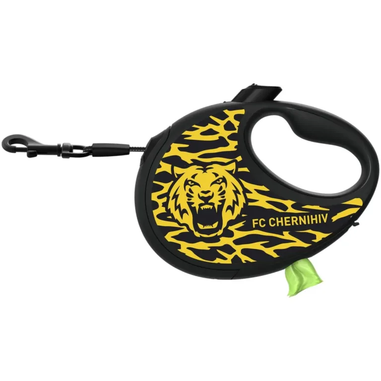 Повідець-рулетка для собак Waudog R-leash з контейнером для пакетів, малюнок ФК Чернігів, жовтий, світловідбивна стрічка