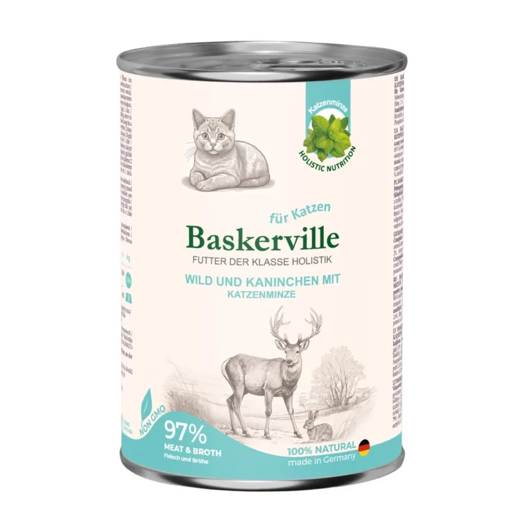 Вологий корм для котів Baskerville холістик з олениною, кроликом і котячою м'ятою, 400 г