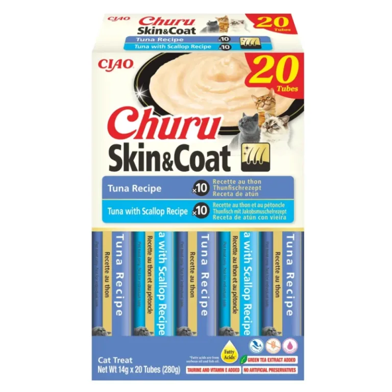 Ласощі INABA Churu Skin&Coat вершковий мус з тунцем та морським гребінцем для котів, 20 шт по 14 г