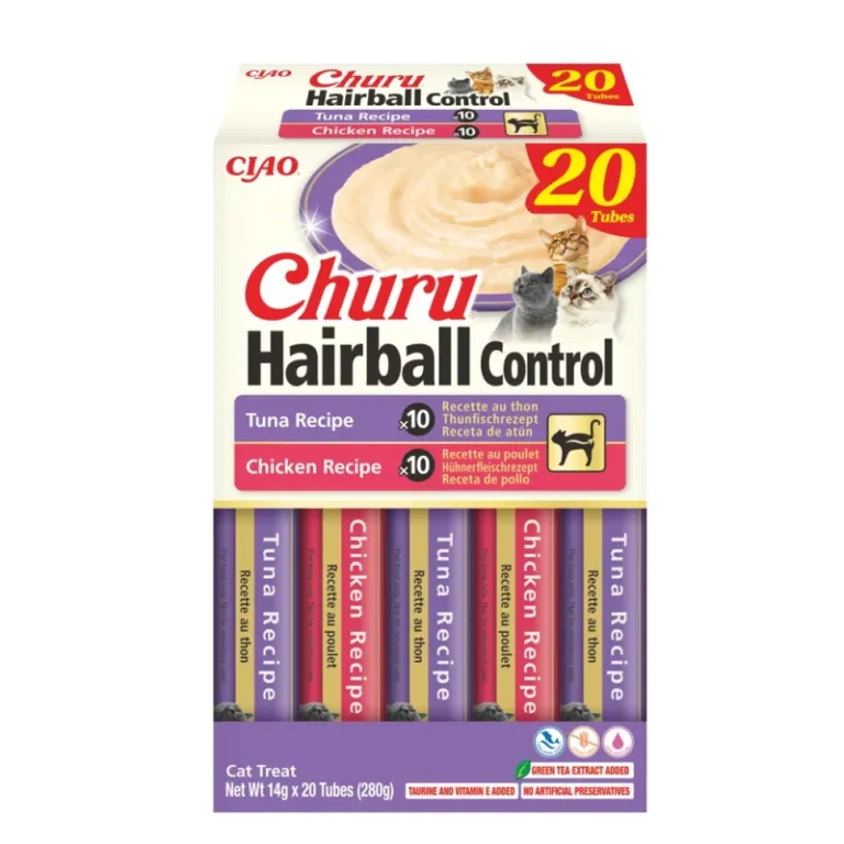 Ласощі INABA CIAO Churu Hairball Control вершковий мус з куркою та тунцем для котів, 20 шт по 14 г