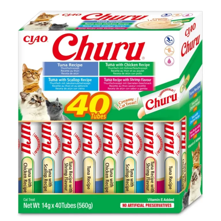 Ласощі INABA Churu вершковий мус різновиди з тунцем та морепродуктами для котів, 40 шт по 14 г