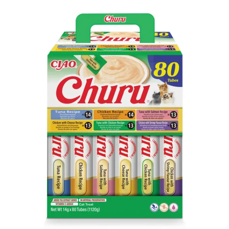 Ласощі INABA Churu вершковий мус різновиди з тунцем та куркою для котів, 80 шт по 14 г